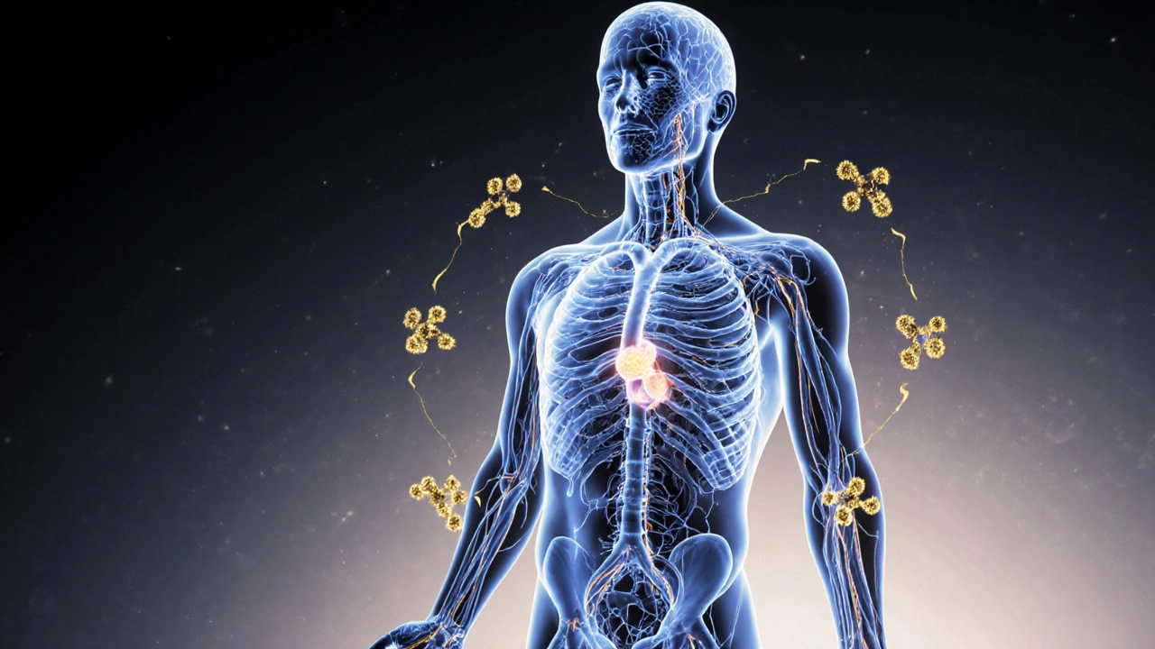 Glowendes Netzwerk von Körperrezeptoren, das sanft von CBD-Molekülen unterstützt wird.