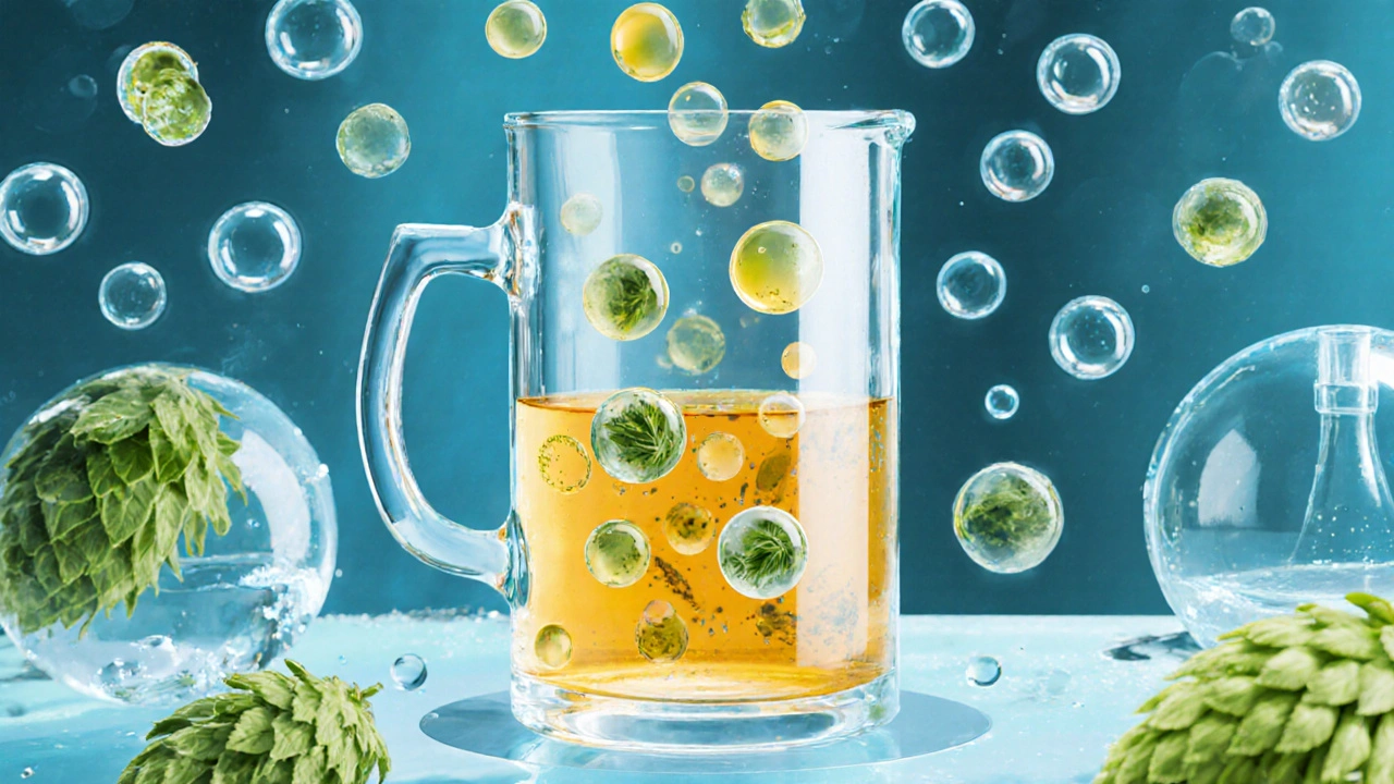 Molekulare Darstellung von CBD-Öltröpfchen, die sich in Bier emulgieren