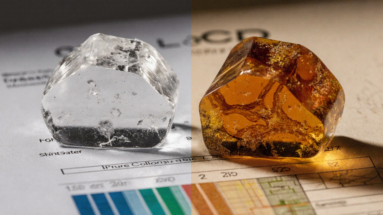 Zwei CBD-Shatter-Proben im Vergleich: klar vs. amber mit Terpen-Schlieren.