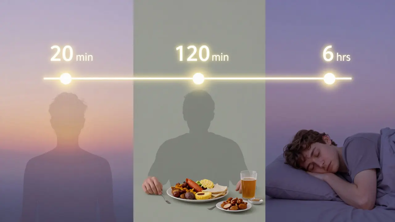 Drei stilisierte Silhouetten mit zeitlichen Verläufen, die unterschiedliche Wirkungszeiten von CBD-Cookies zeigen.