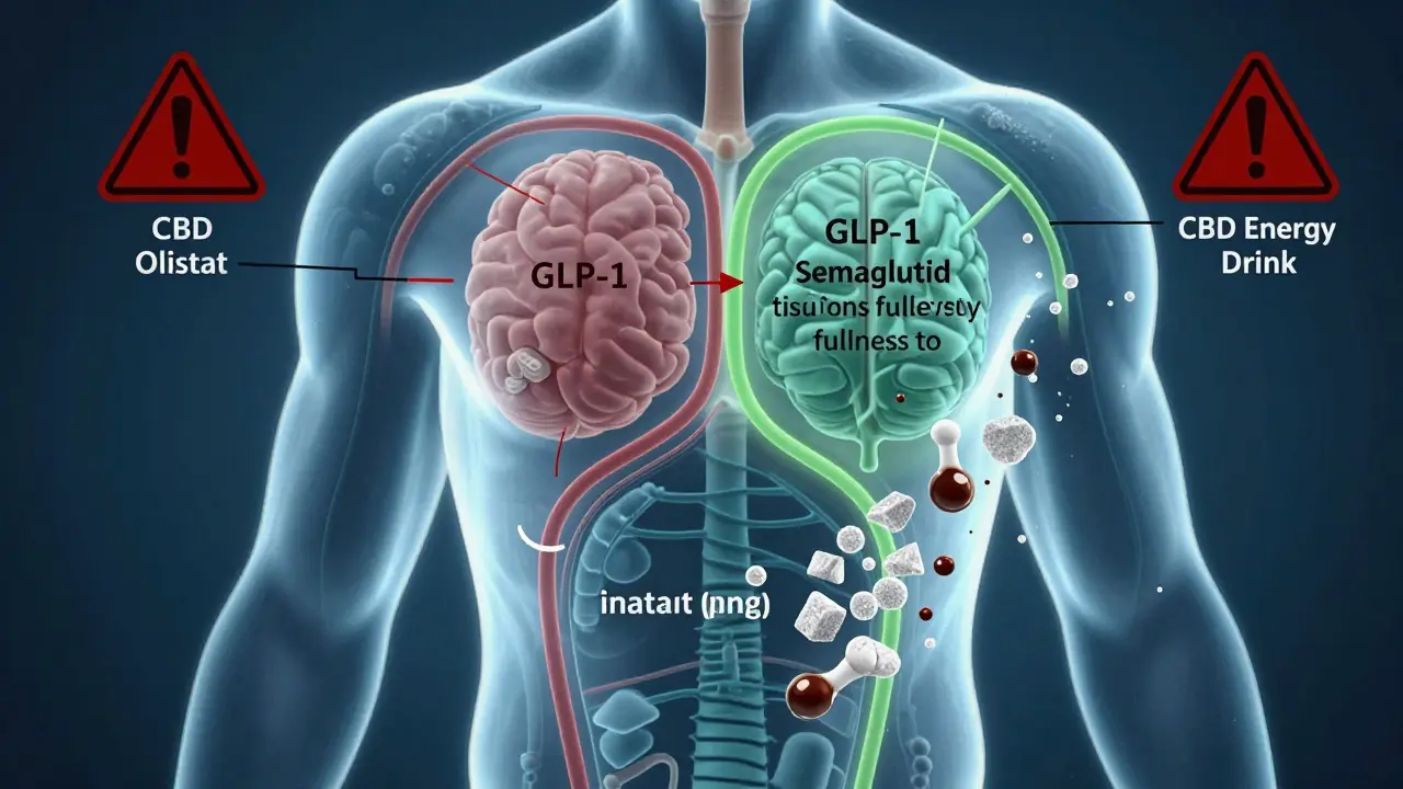 Transparenz-Darstellung des Körpers mit medizinisch wirksamen Wegen gegen Fett und nutzlose CBD-Getränke-Komponenten.