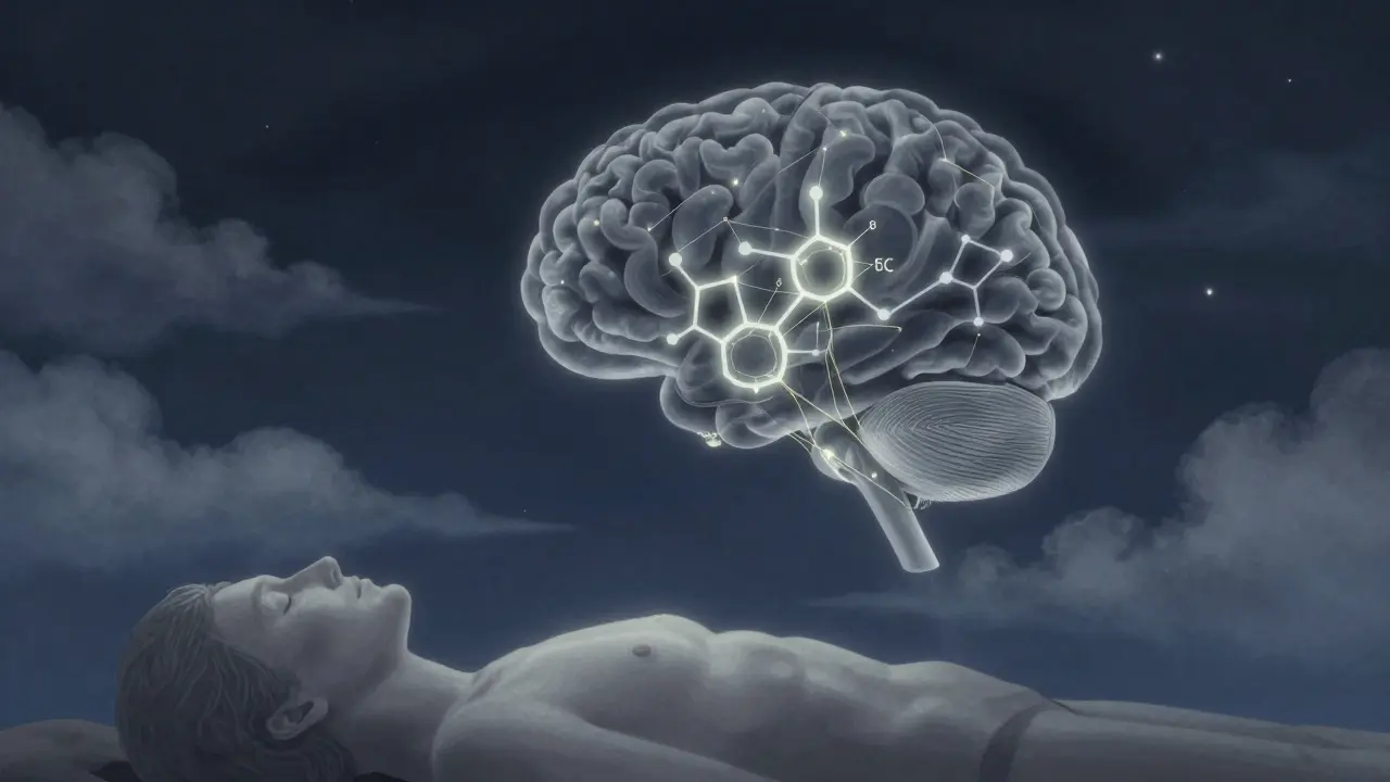 Abstrakte Darstellung eines ruhigen Geistes, der wie ein nächtlicher Himmel mit treibenden Wolken und sanftem Sternenlicht erscheint.