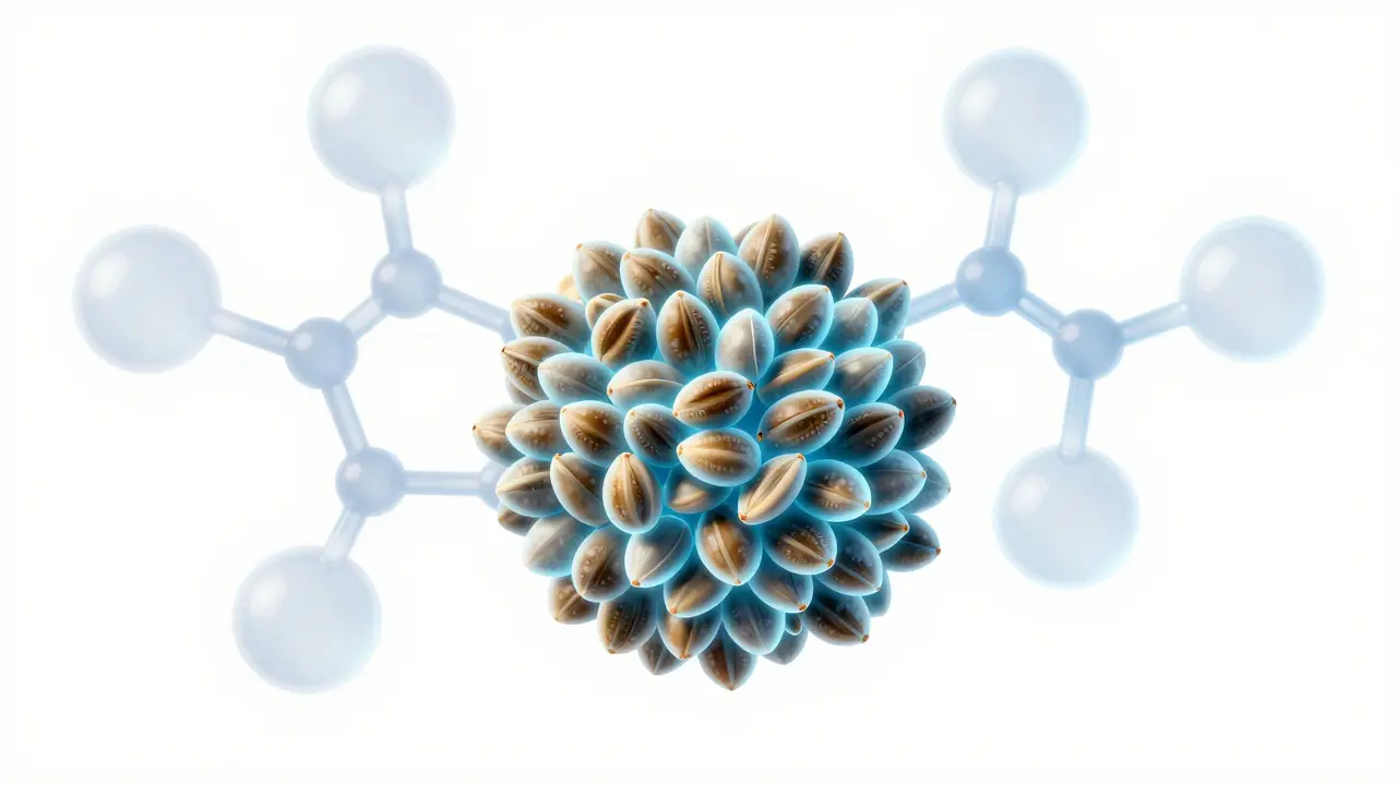 Abstrakte 3D-Darstellung von Phytoöstrogenen und Rezeptoren.