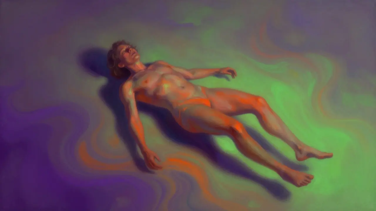 Surreale Kunst zeigt verzerrte Wahrnehmung und intensive Farben bei psychischer Wirkung.