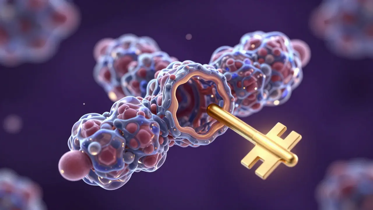 Abstrakte 3D-Darstellung eines HHC-Moleküls, das an einen Gehirnrezeptor bindet.