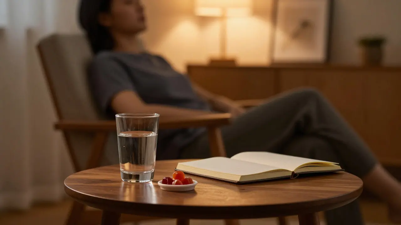 Gemütliche Wohnzimmeratmosphäre mit Wellness-Produkten zur Entspannung.