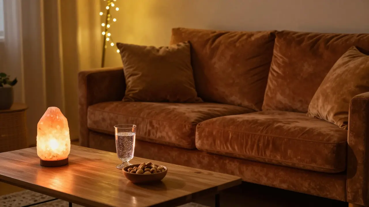 Gemütliches Wohnzimmer mit Sofa und warmem Licht für maximale Entspannung.