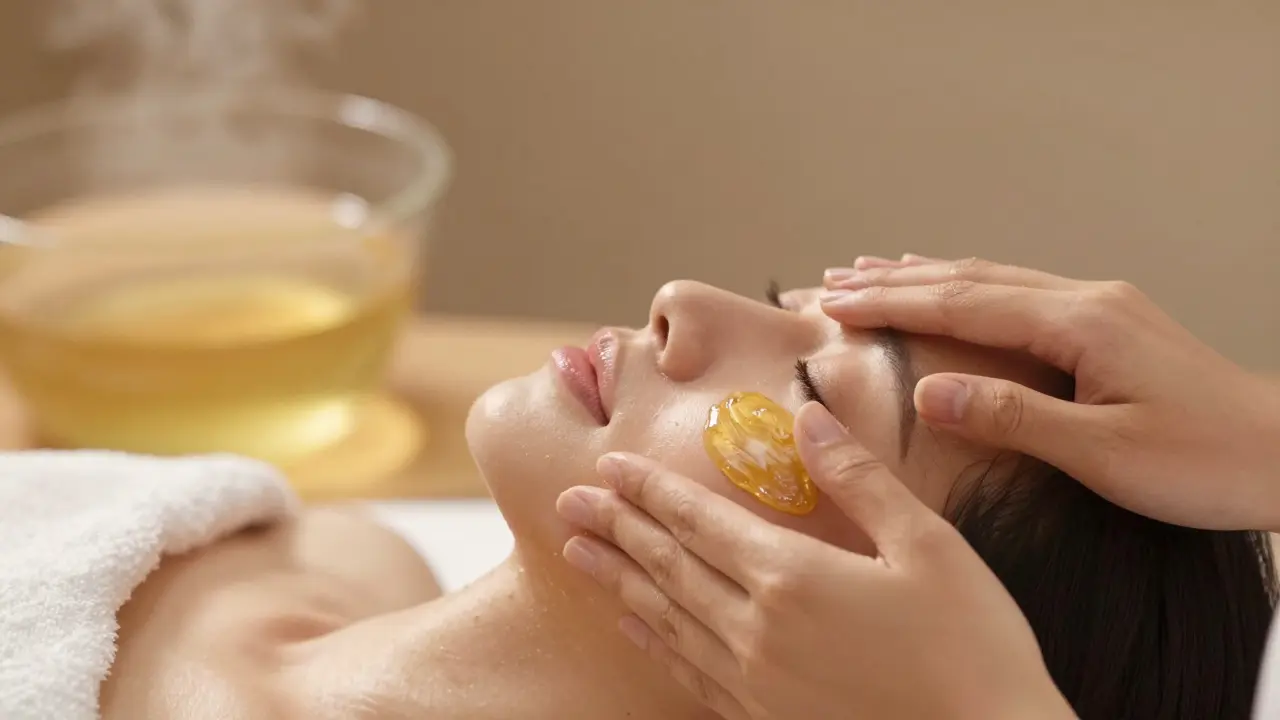 Nahaufnahme einer sanften Gesichtsmassage mit CBG-Öl für eine bessere Hautabsorption.