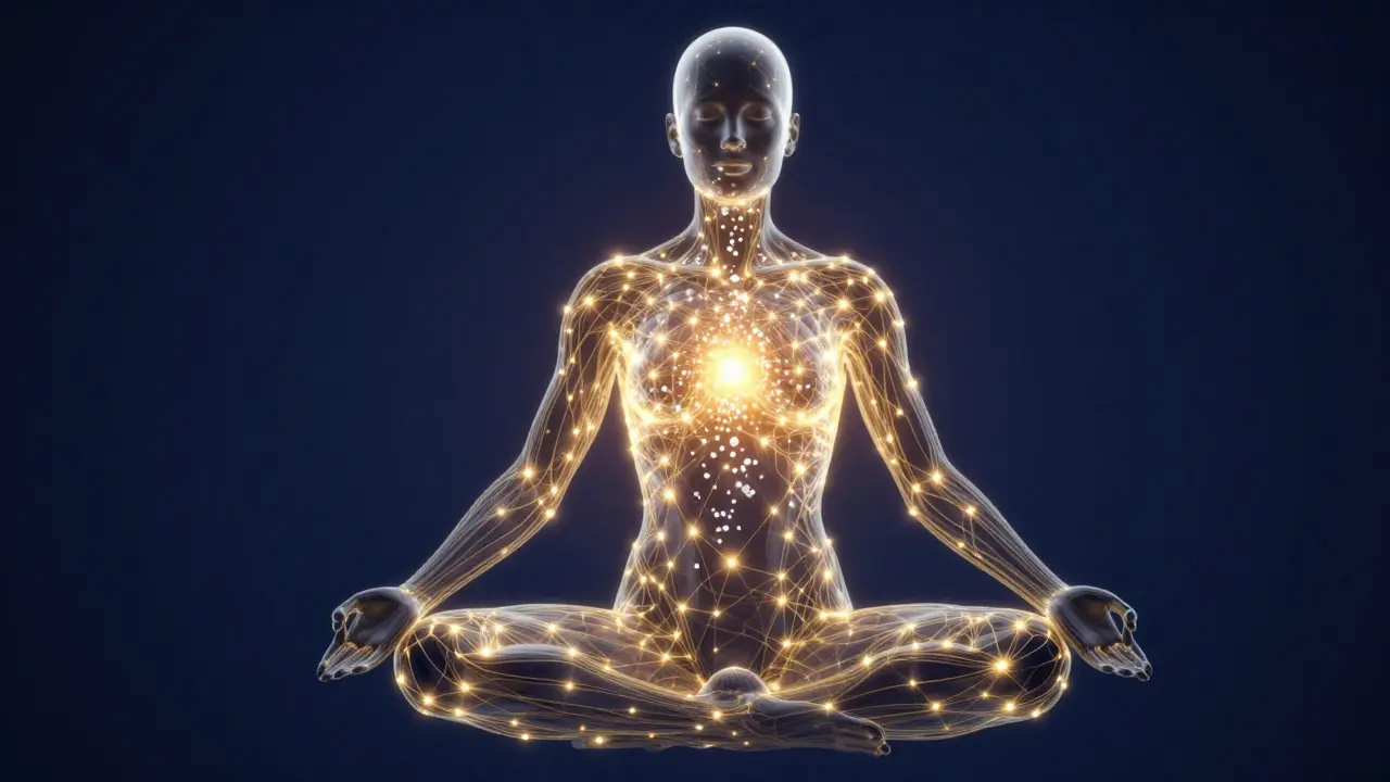 Symbolische Darstellung der CBD-Wirkung auf das körpereigene Endocannabinoid-System.