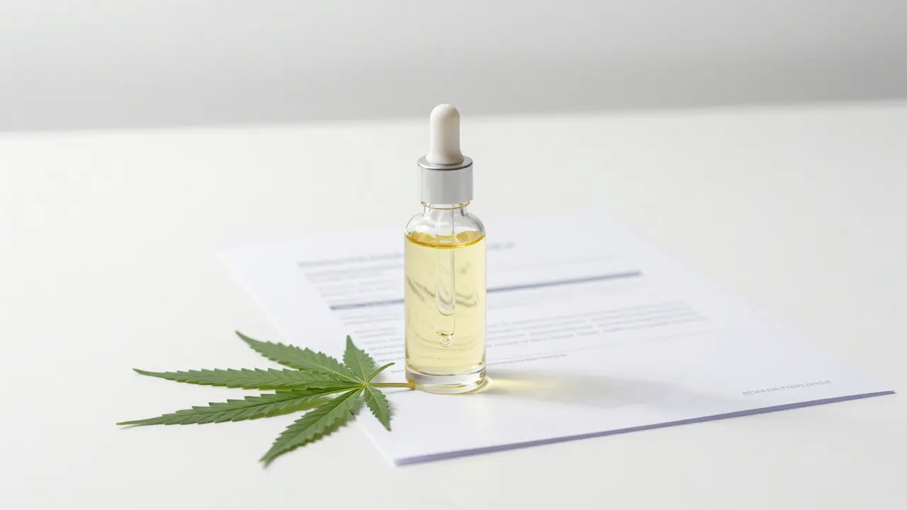 Reines Cannabinoidöl neben Laborzertifikat für Qualität