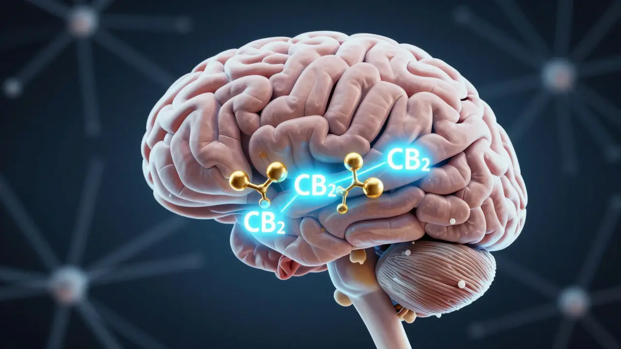 Abstrakte Darstellung von Cannabinoid-Rezeptoren im Gehirn
