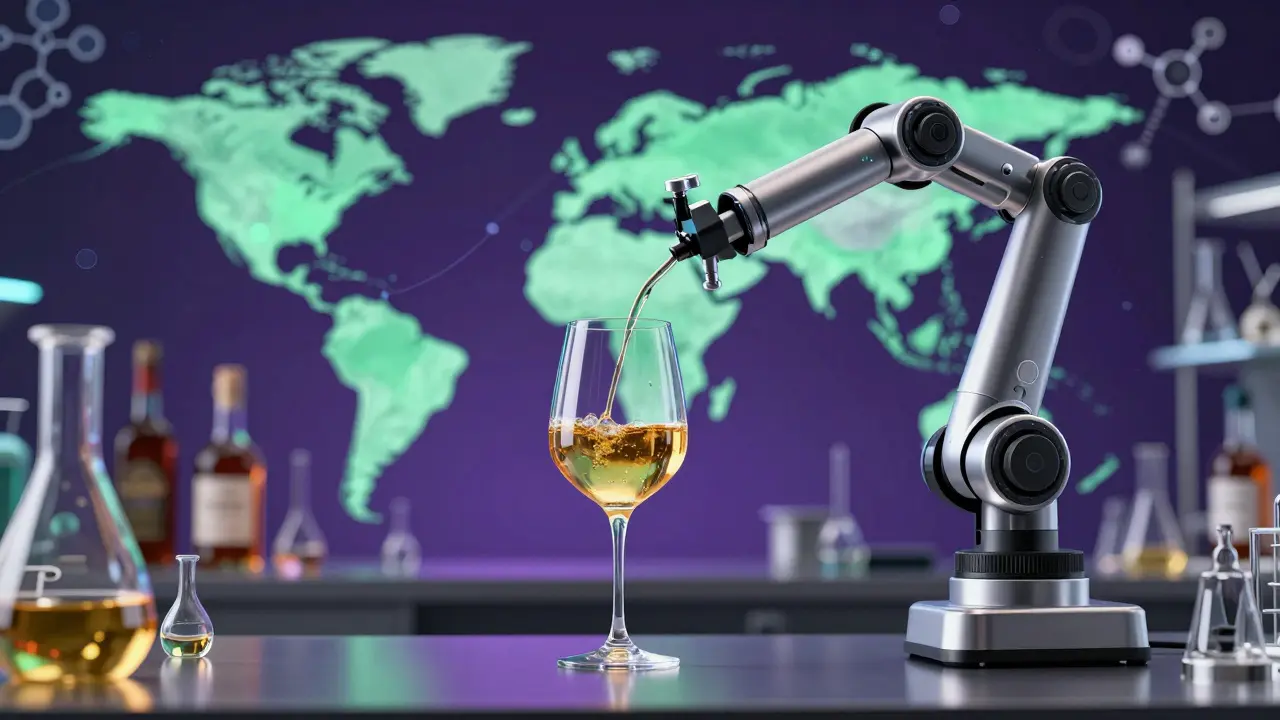 Futuristisches Labor, das die Infusion von Cannabinoiden in Getränke visualisiert