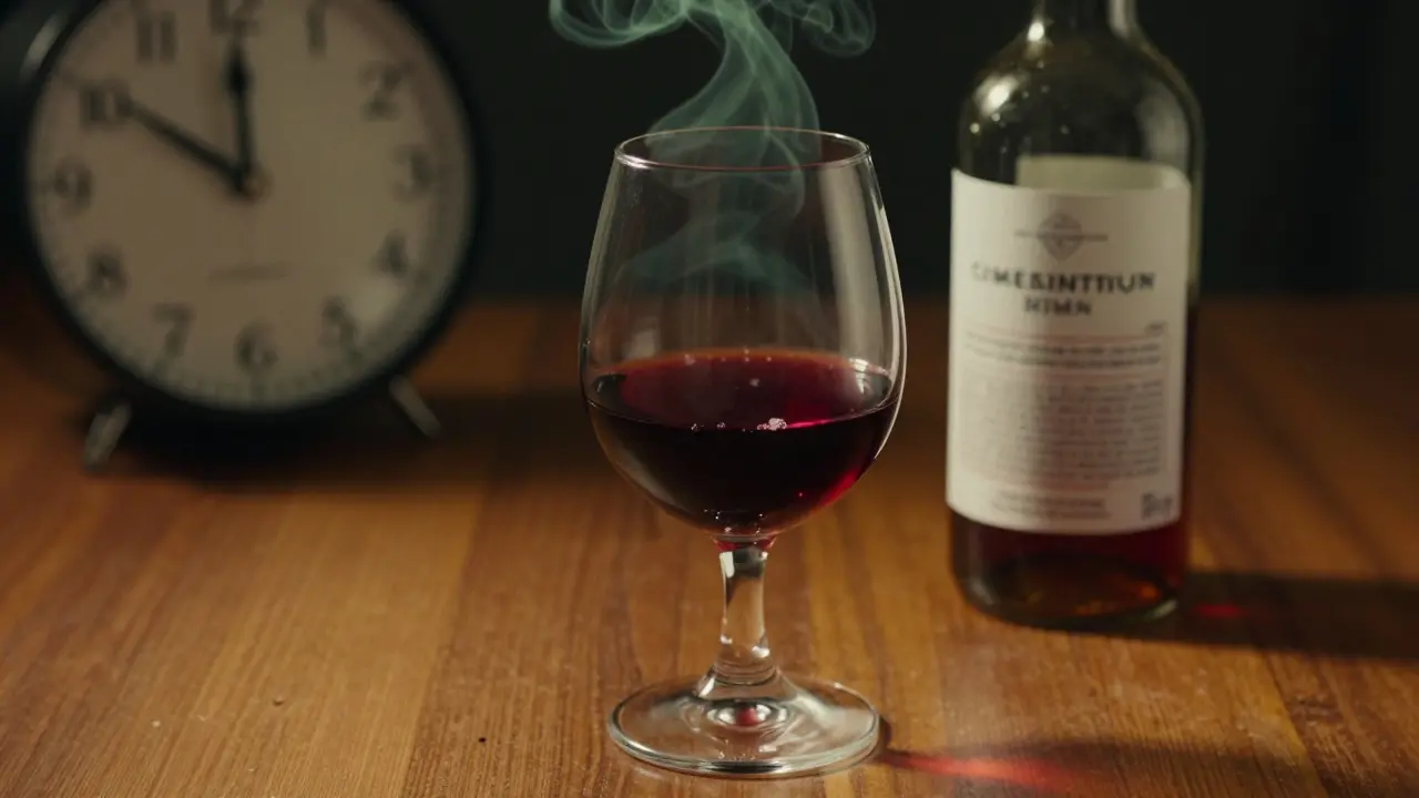 Glas Cannabis-Wein mit dezentem grünen Dunst