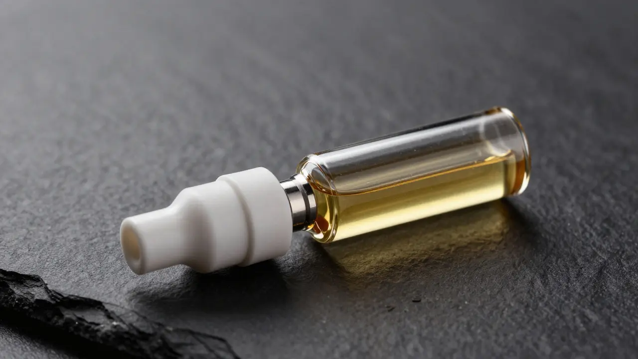 Nahaufnahme einer zerlegten Premium-CBD-Vape-Kartusche