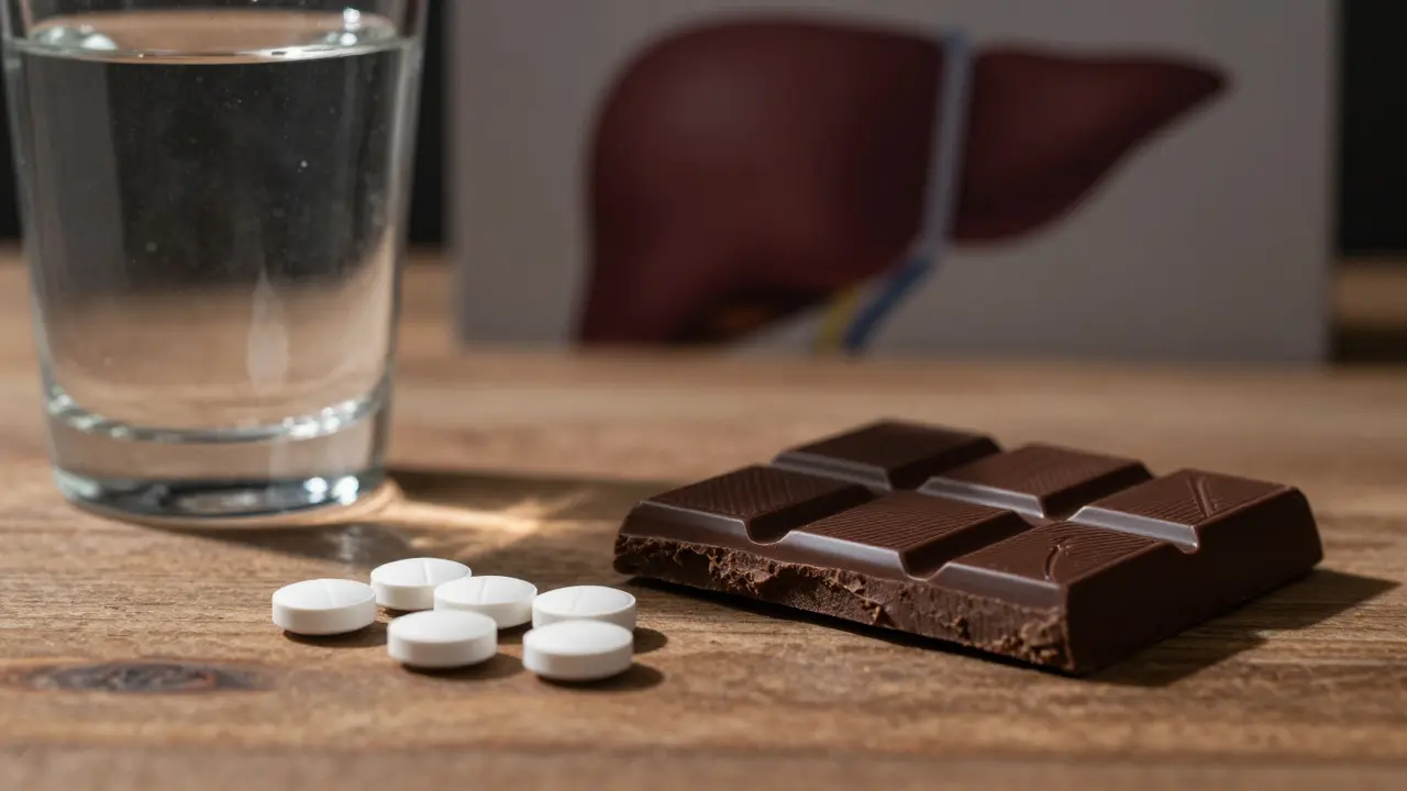 Nahaufnahme von Cannabis-Schokolade und Medikamenten als Symbol für Risiken
