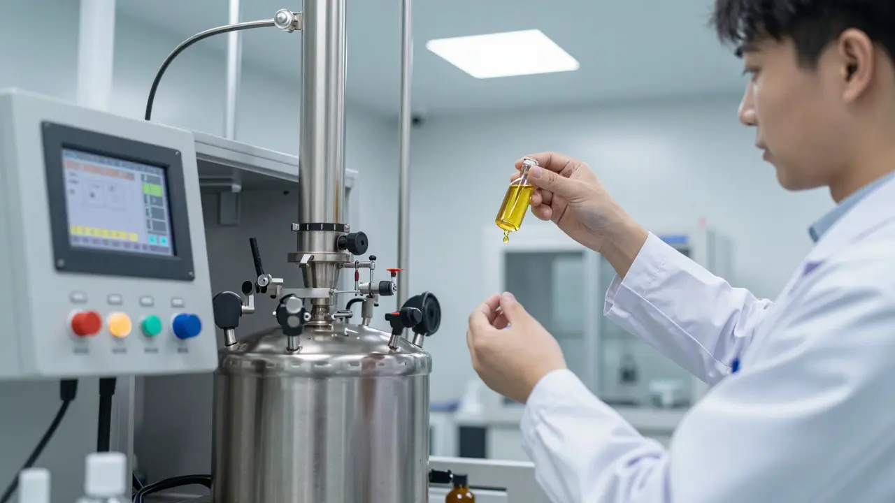 Wissenschaftler analysiert CBD-Öl in einem modernen Labor