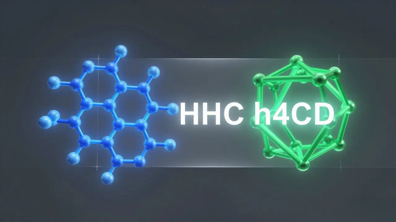 Abstrakte Darstellung der molekularen Unterschiede zwischen HHC und H4CBD