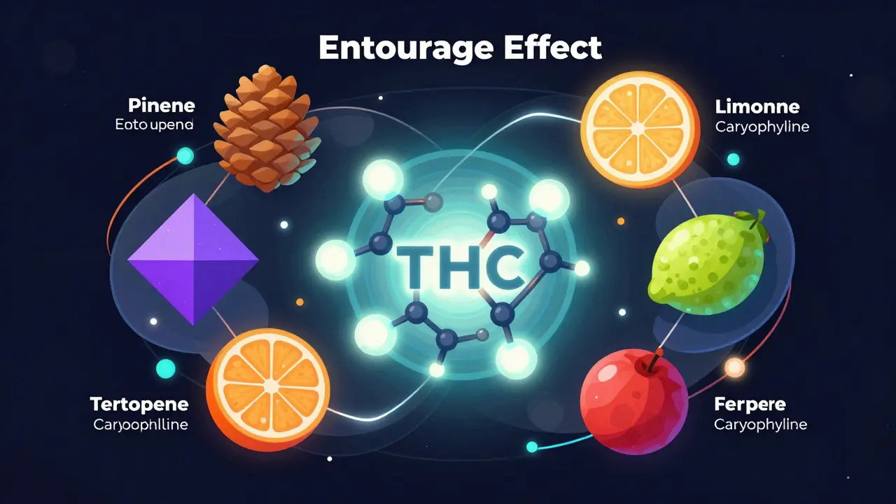 Abstrakte Darstellung des Entourage-Effekts und Terpene