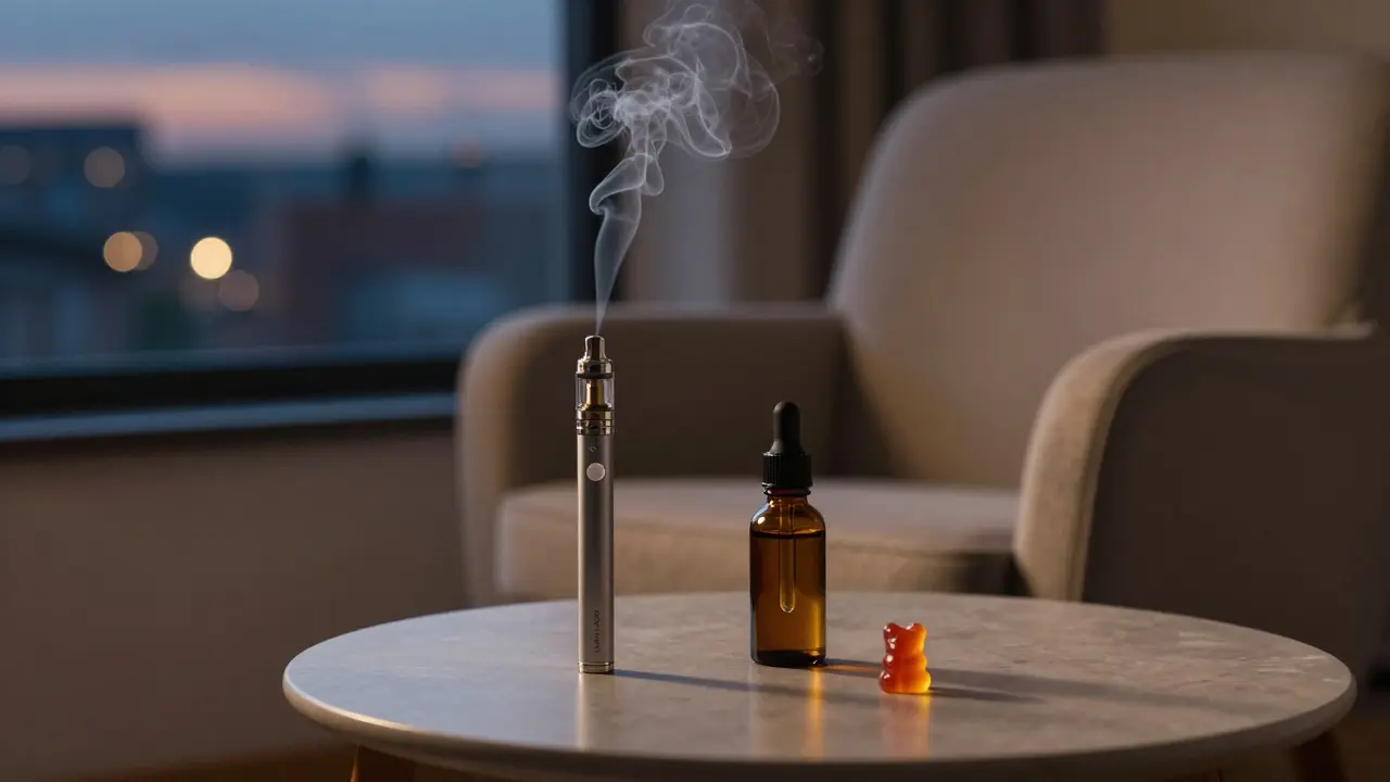 Entspannte Abendstimmung mit verschiedenen Cannabinoid-Produkten