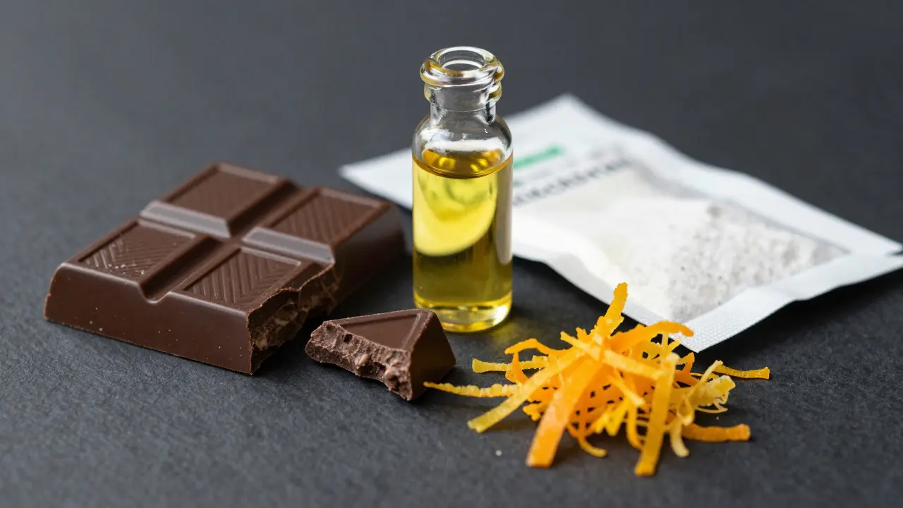 Zutaten für Edibles: Schokolade, Hanföl und Zitrusabrieb
