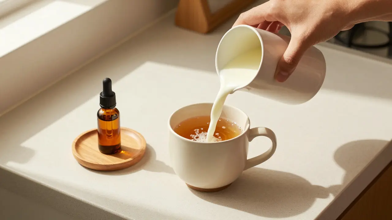 Zubereitung von CBD-Tee mit Milch und Öl